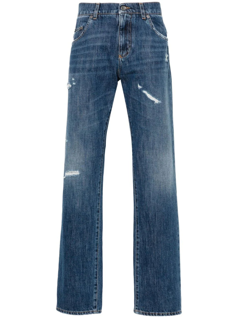 Straight leg jeans with ripped details