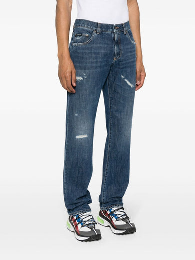 Straight leg jeans with ripped details