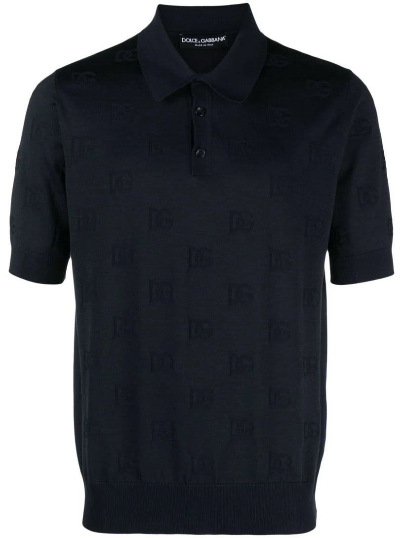 Silk polo-shirt with all-over DG logo embroidery