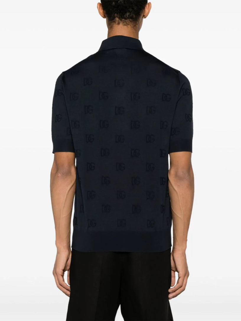 Silk polo-shirt with all-over DG logo embroidery