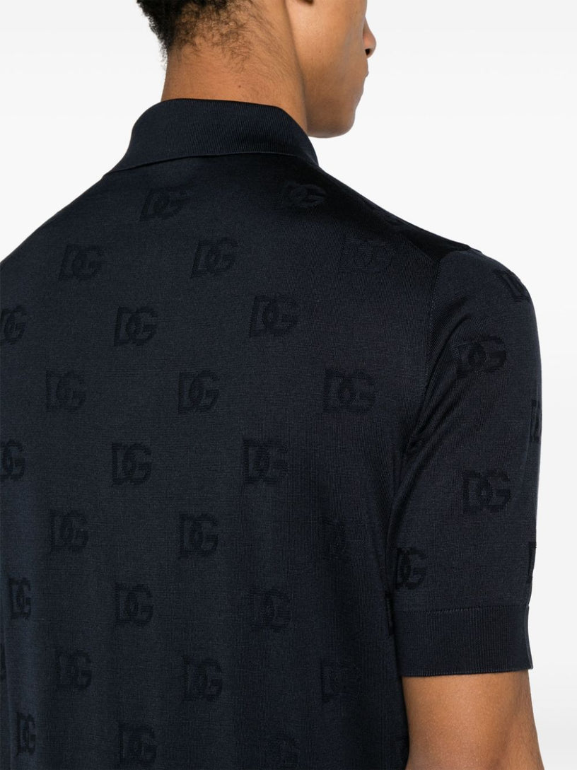 Silk polo-shirt with all-over DG logo embroidery