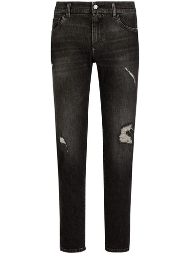 Slim-fit stretch denim jeans with abrasions