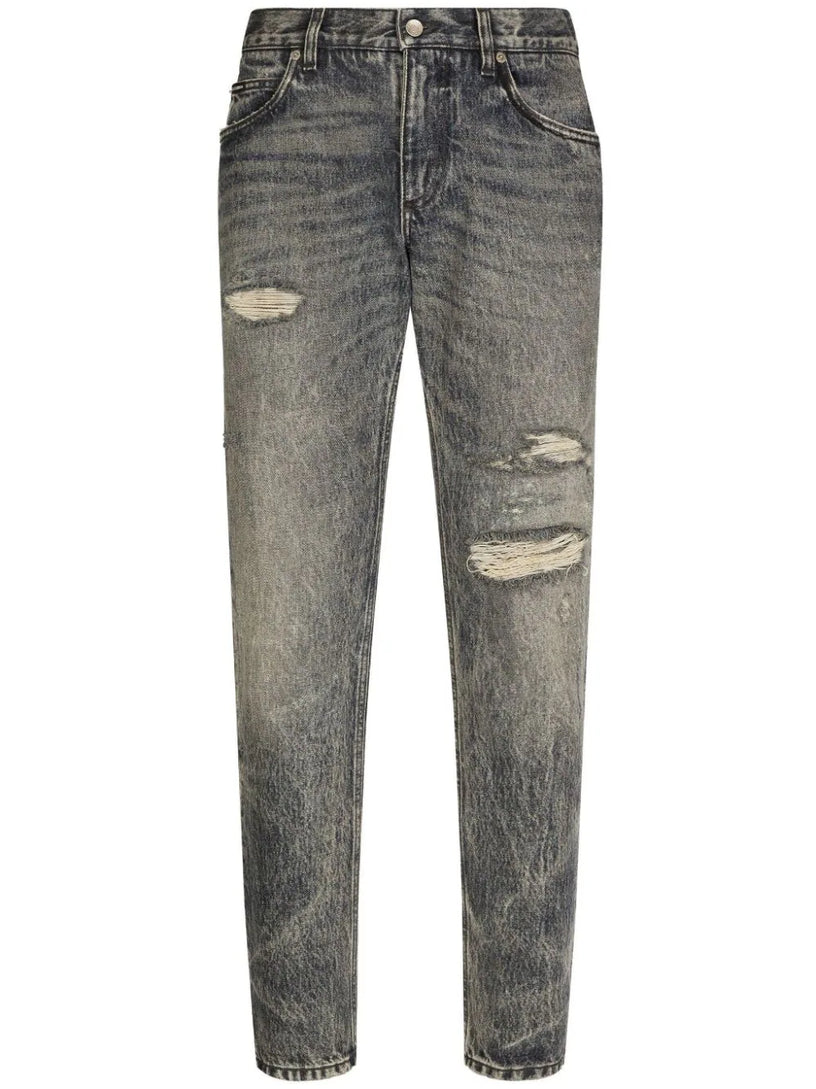 Distressed slim-cut jeans