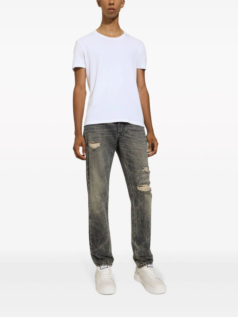 Distressed slim-cut jeans