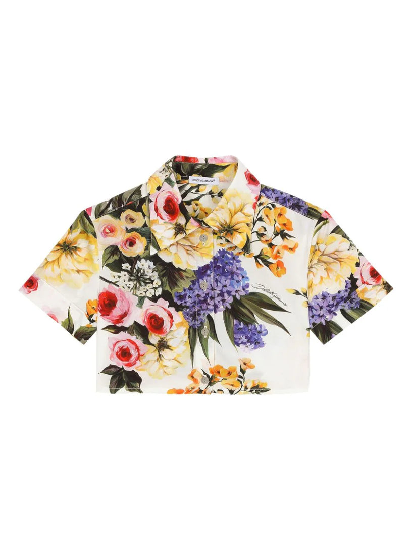 Garden-print poplin shirt