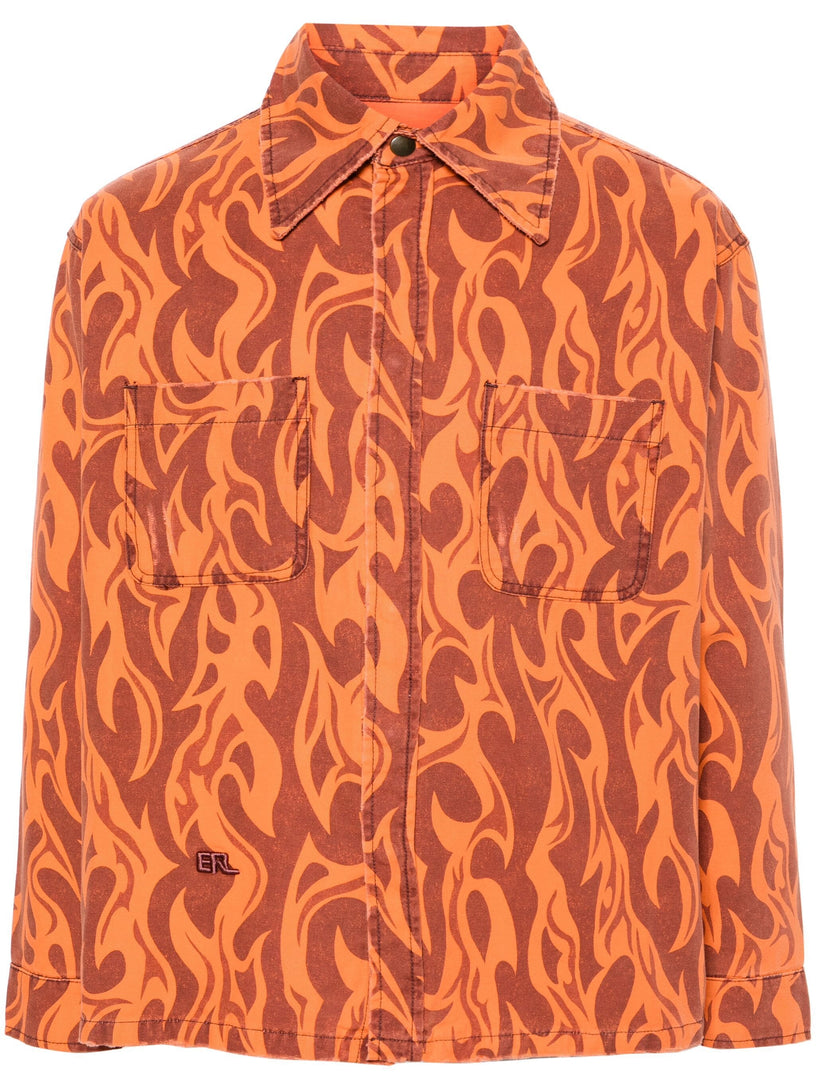 Canvas shirt jacket with flame print