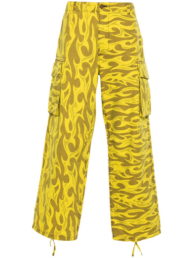 Cargo trousers printed with yellow flames