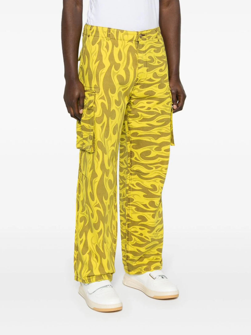 Cargo trousers printed with yellow flames