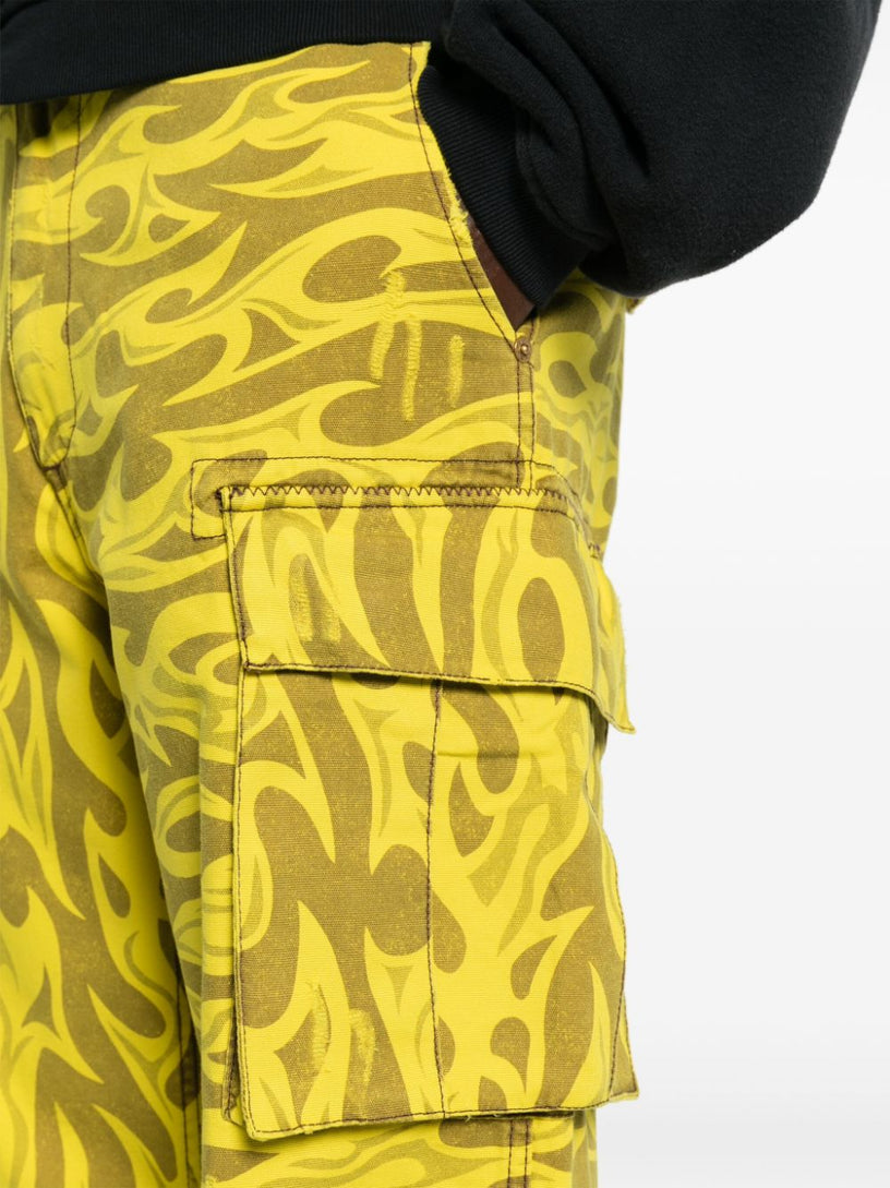 Cargo trousers printed with yellow flames