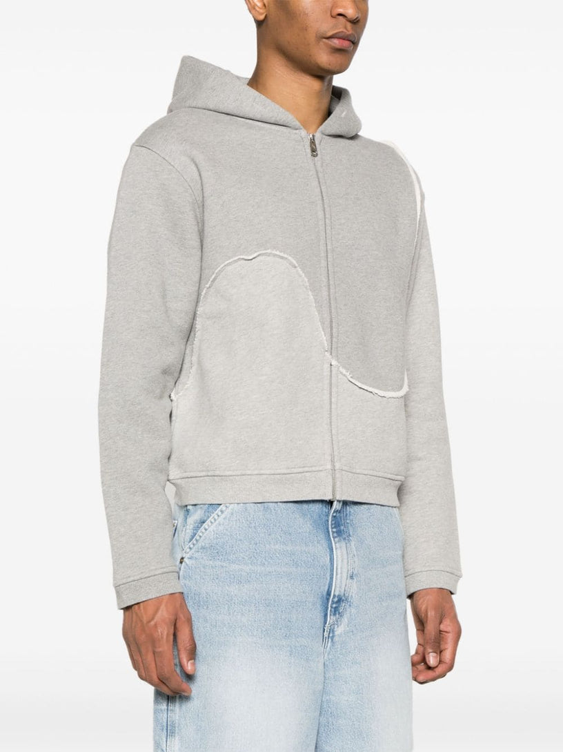 Sweatshirt-jacket with hood and frayed brim