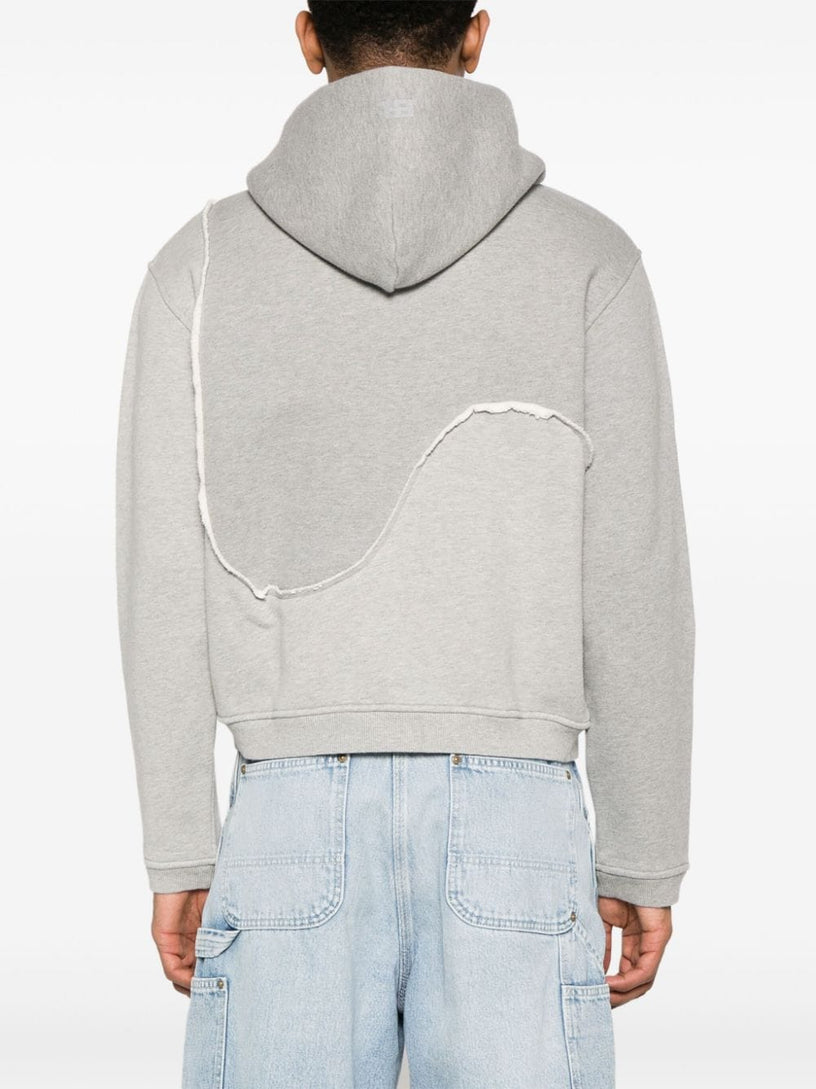 Sweatshirt-jacket with hood and frayed brim