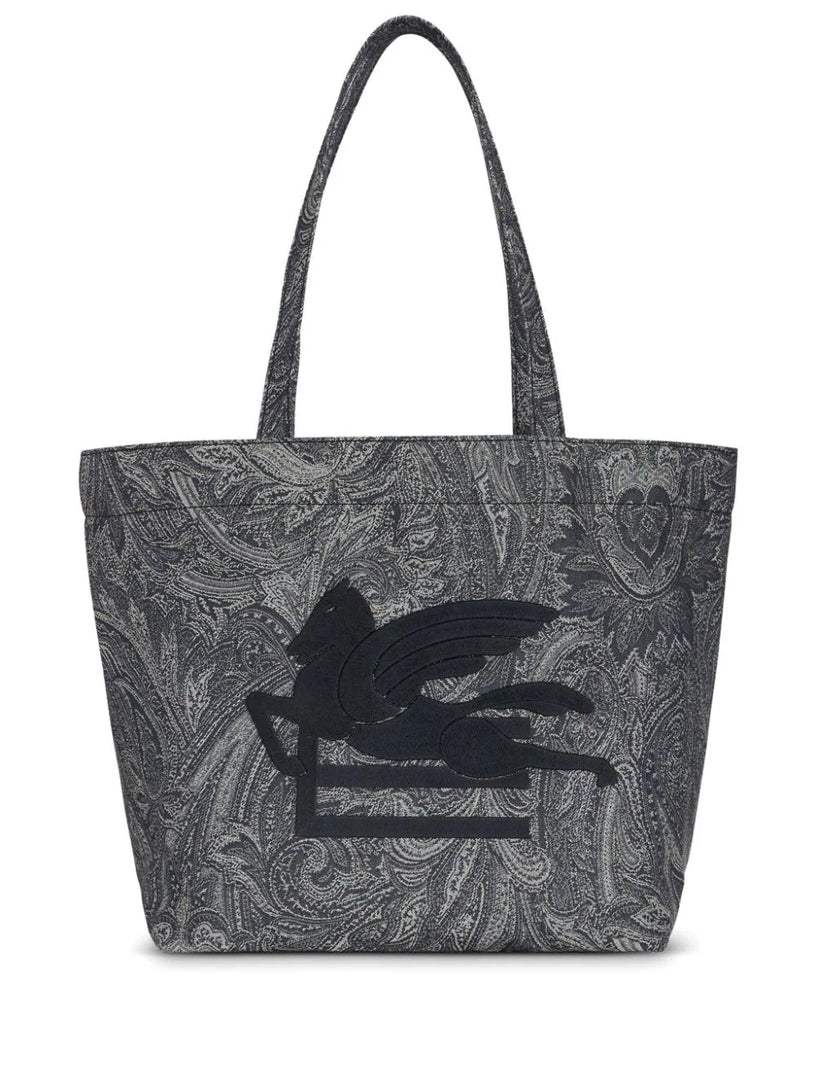 ETRO Paisley large denim trotter soft shopping bag