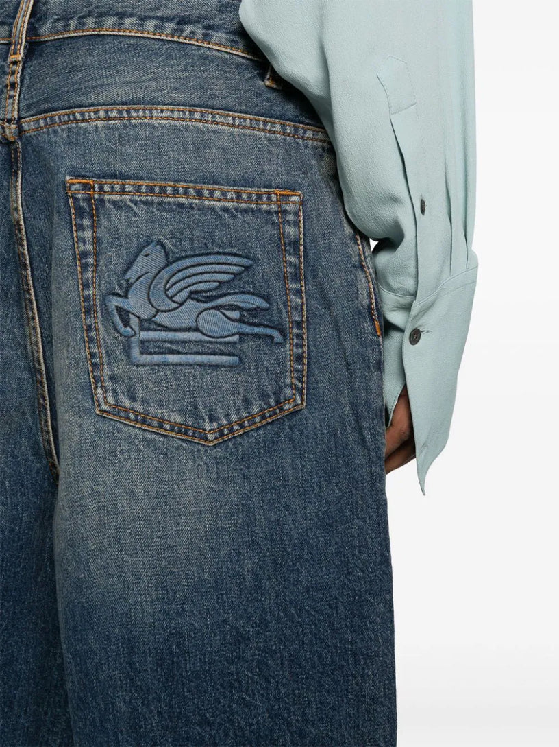 Pegaso-embroidered denim shorts