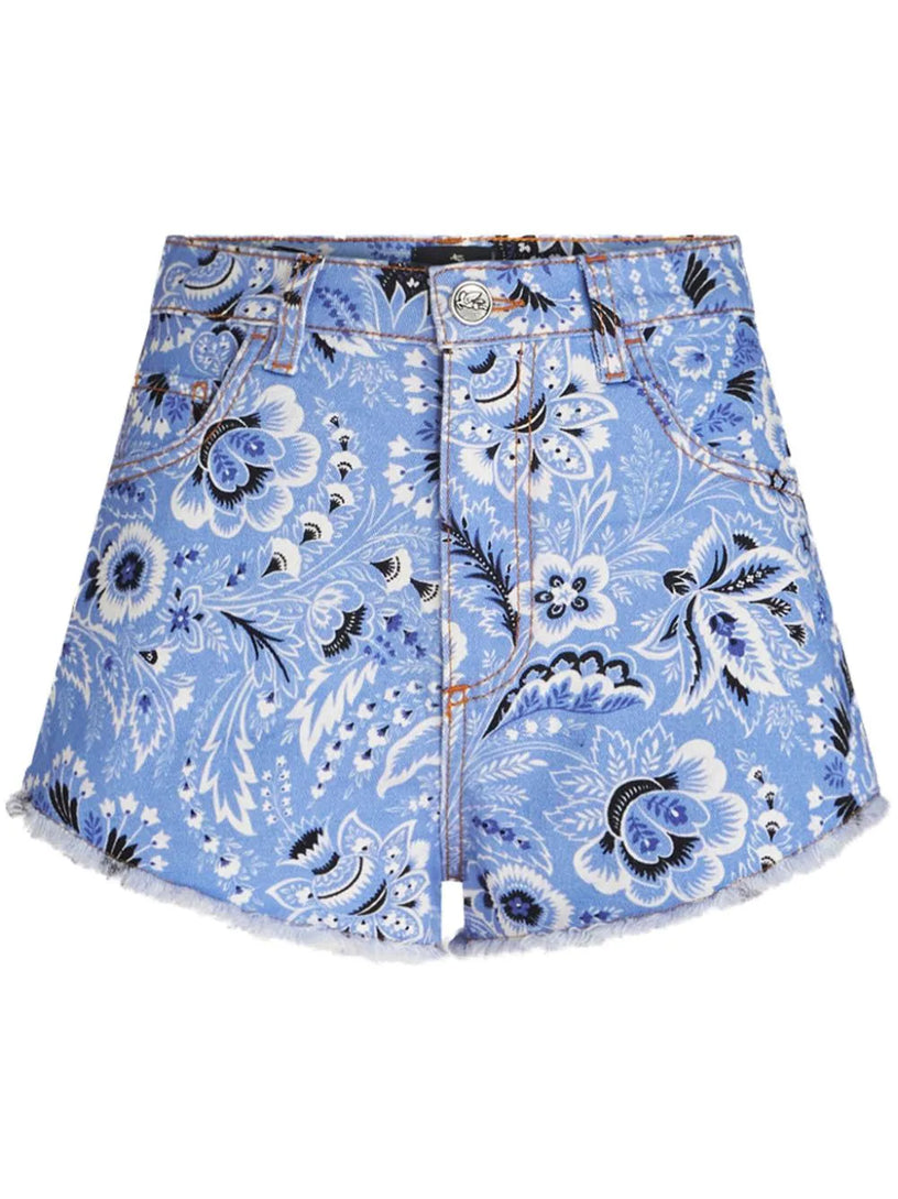 Printed Denim Shorts