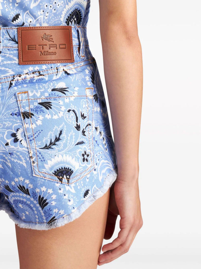 Printed Denim Shorts