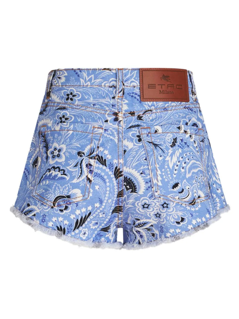 Printed Denim Shorts