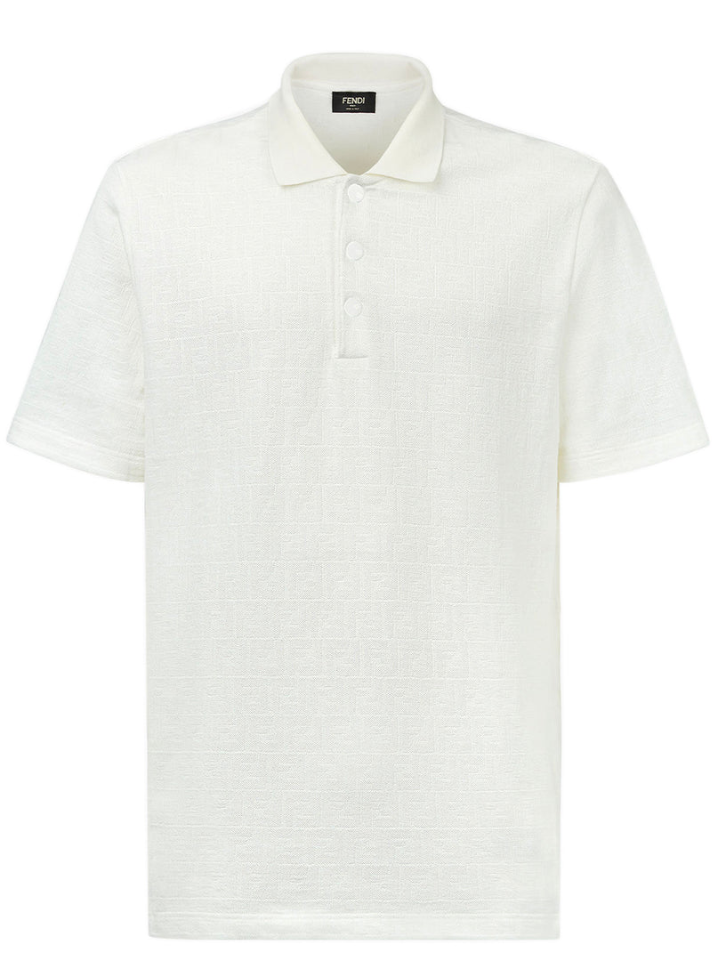 FENDI White ff piquet polo shirt