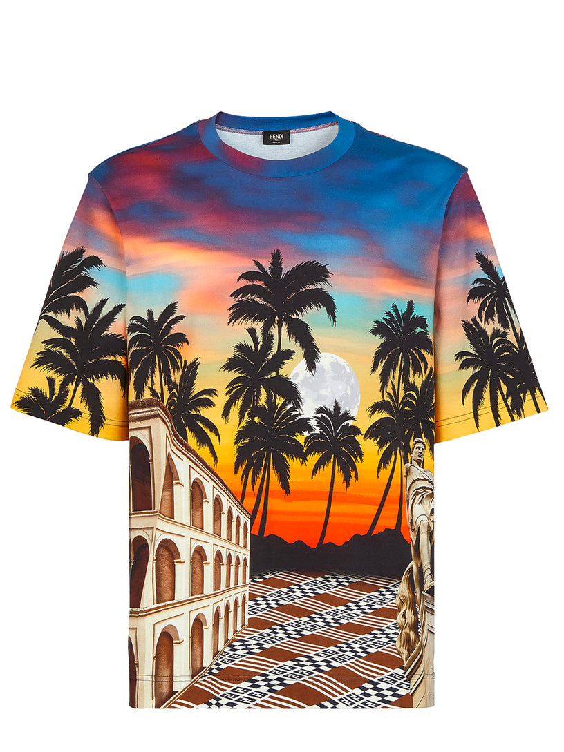 Regular T-shirt in multicolour printed poplin