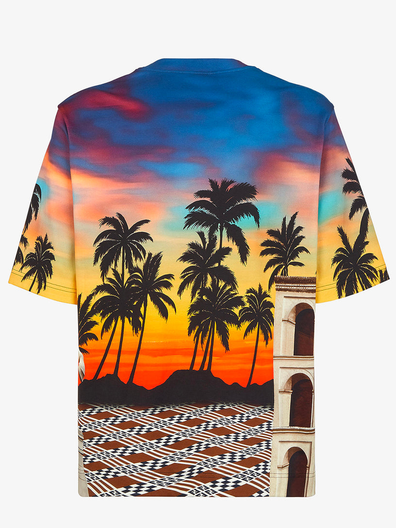 Regular T-shirt in multicolour printed poplin