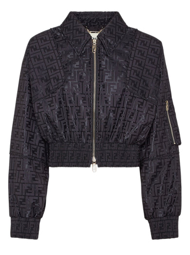 Bomber jacket in black FF jacquard fabric