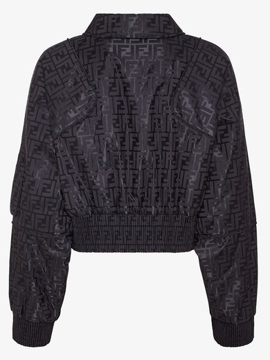 Bomber jacket in black FF jacquard fabric