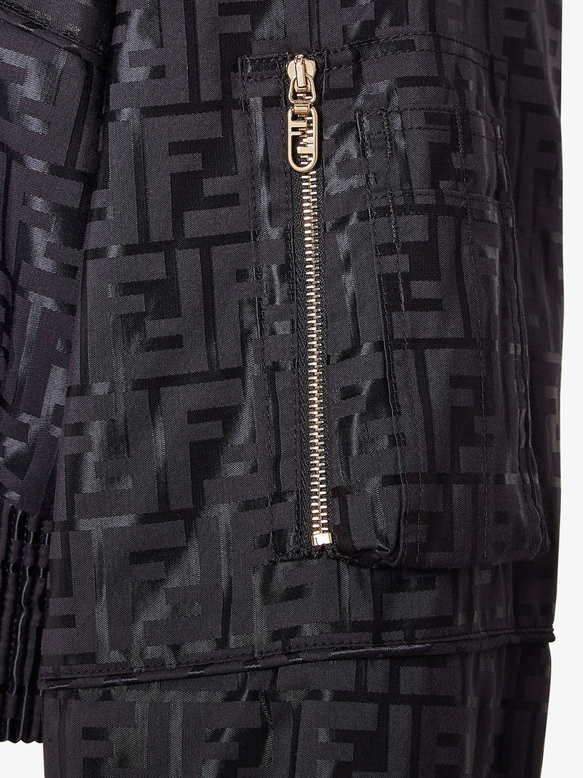 Bomber jacket in black FF jacquard fabric