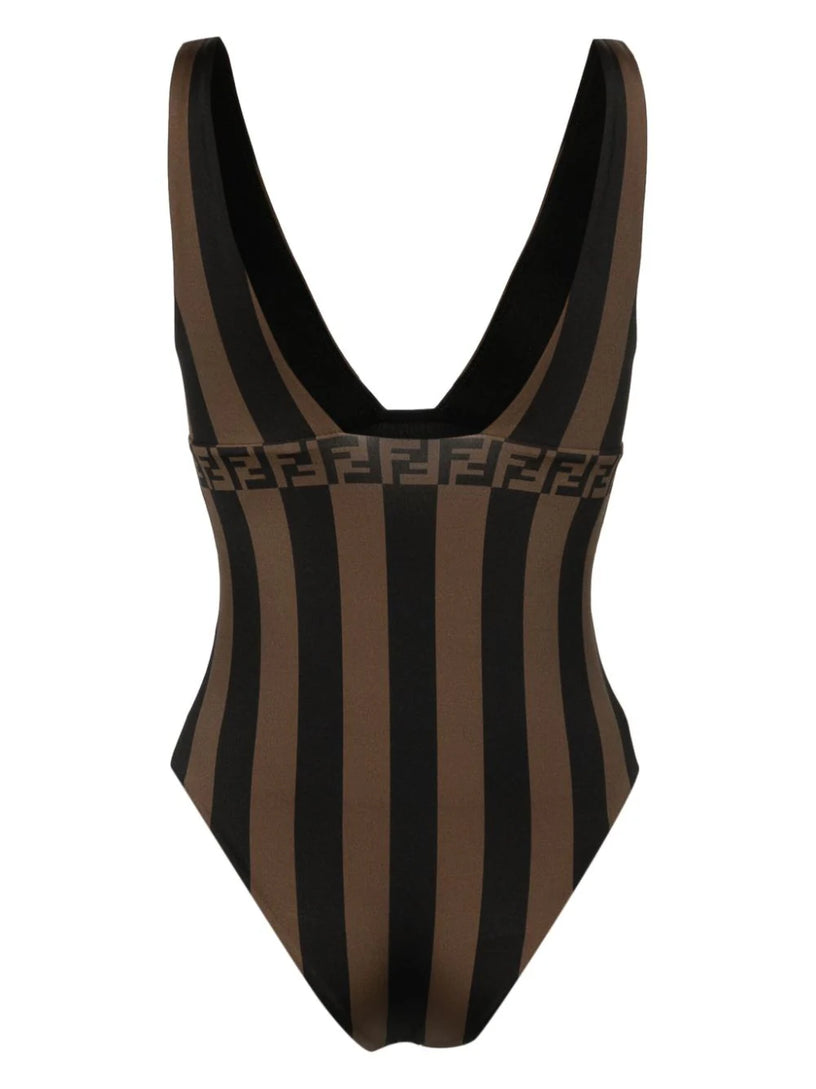 Brown Pequin Lycra® swimsuit