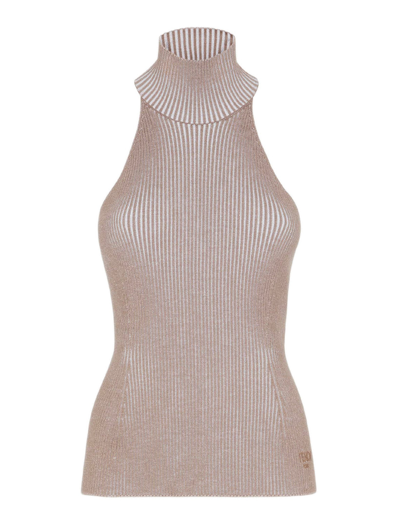 FENDI Dove gray wool and viscose top