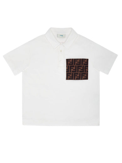 Junior polo shirt in white jersey with FF logo detail