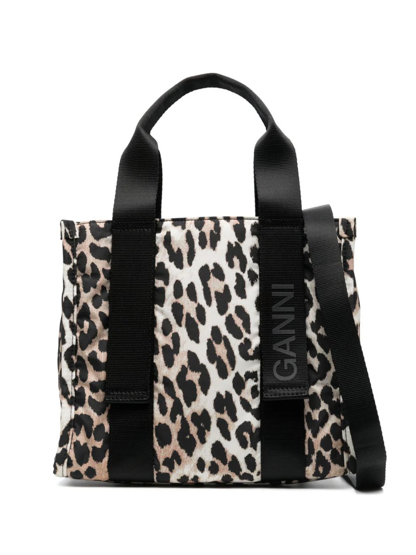 GANNI Small leopard tech tote bag