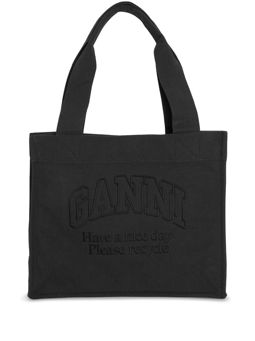 GANNI Dark grey large canvas tote bag