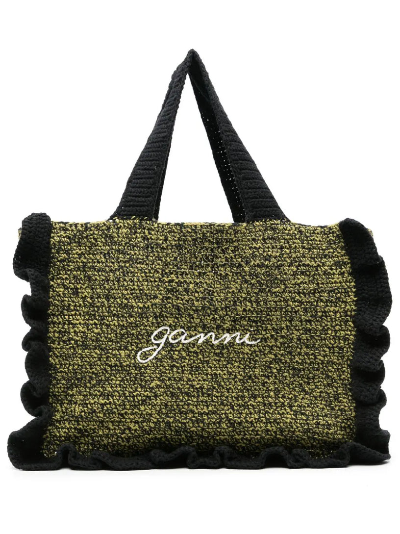 GANNI Crochet ruffled tote bag