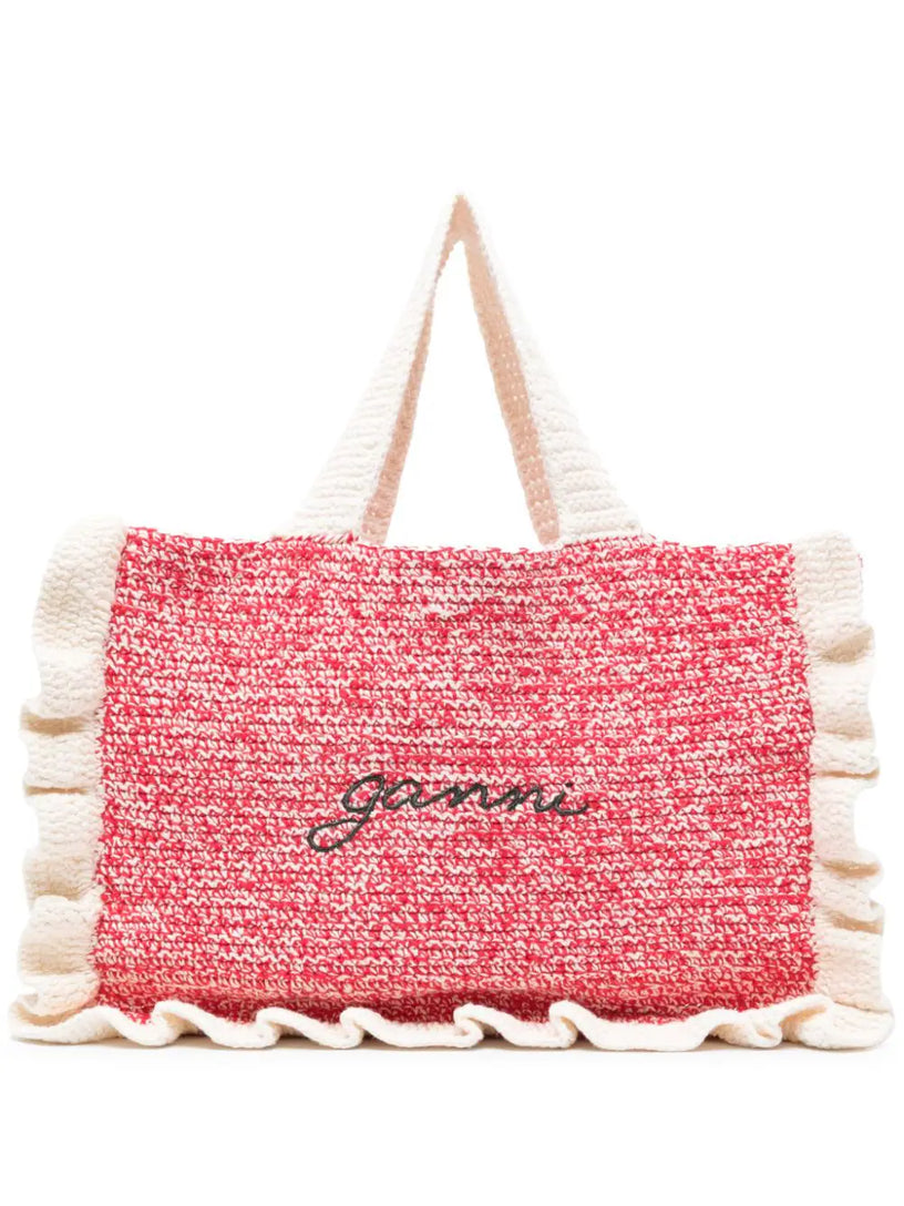 GANNI Crochet ruffled tote bag