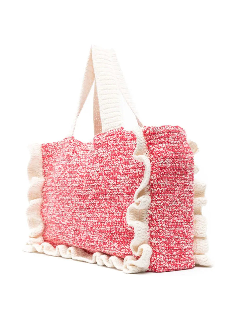 Crochet ruffled tote bag