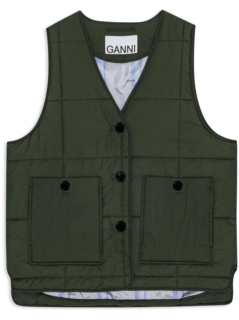 GANNI Green quilt boxy vest