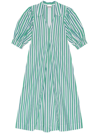 Green striped collar long dress