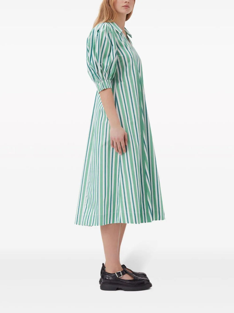 Green striped collar long dress