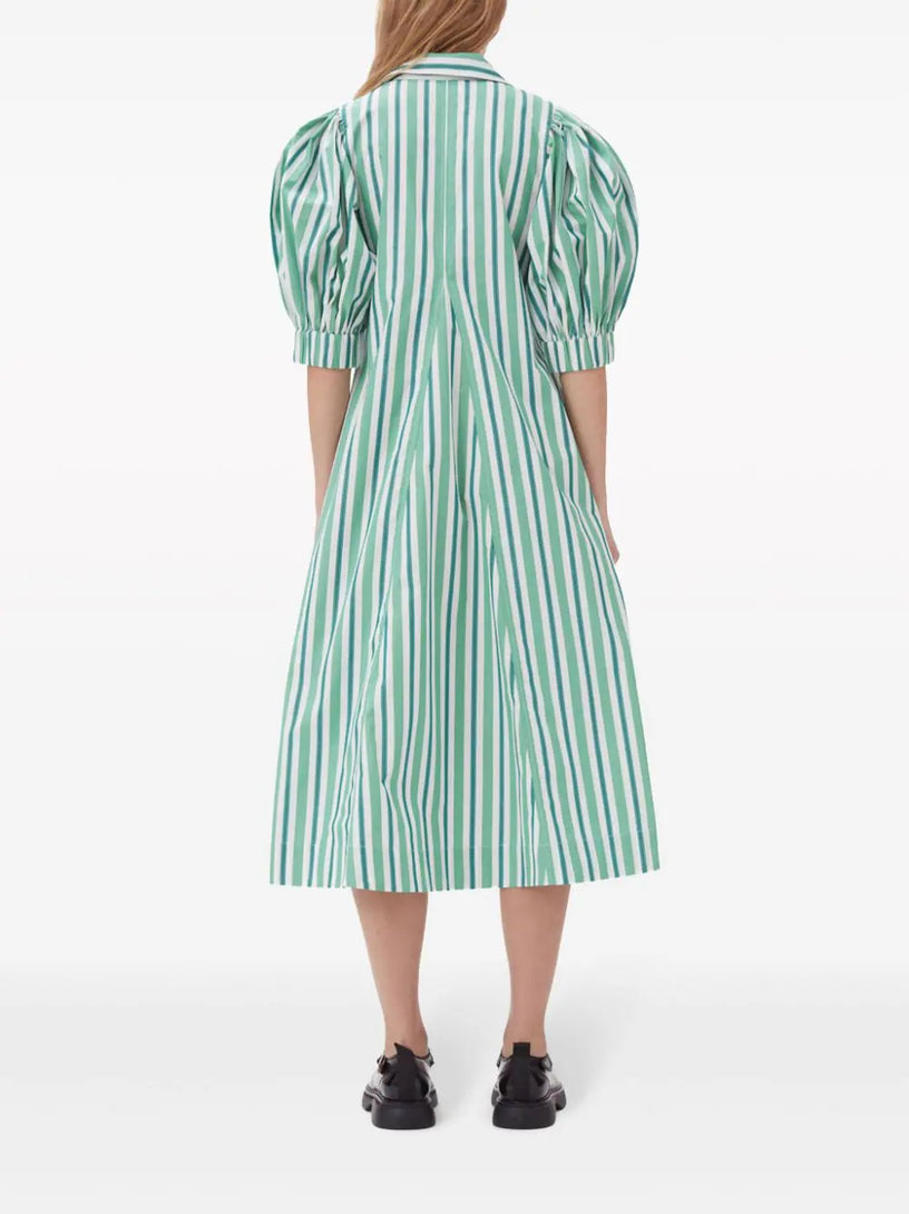 Green striped collar long dress