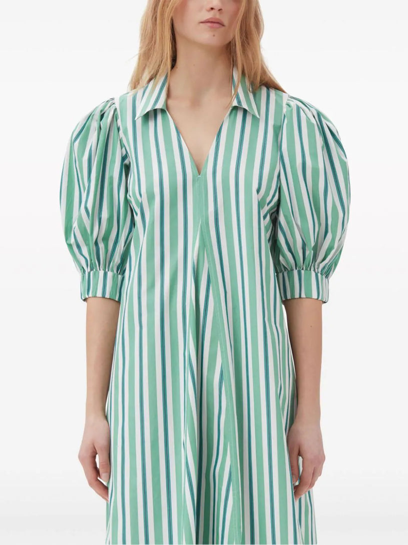 Green striped collar long dress