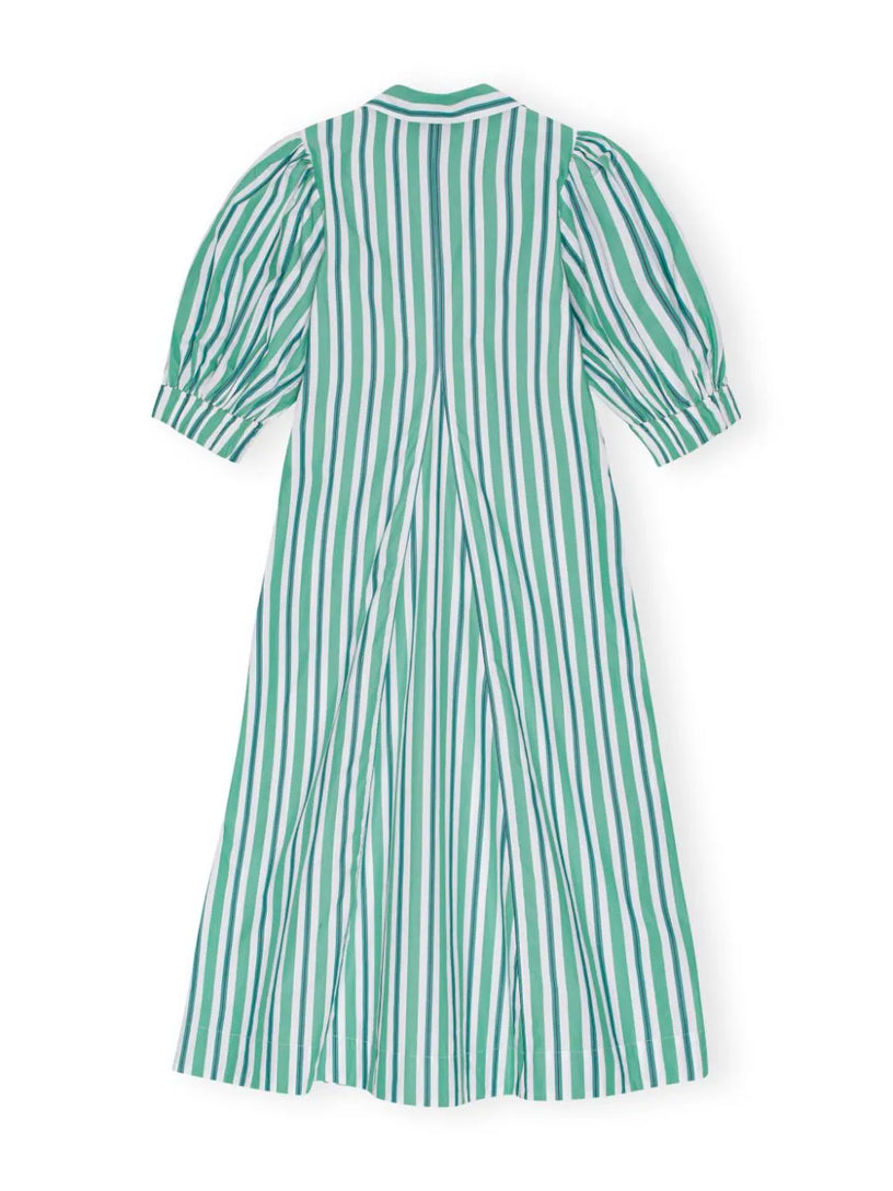 Green striped collar long dress