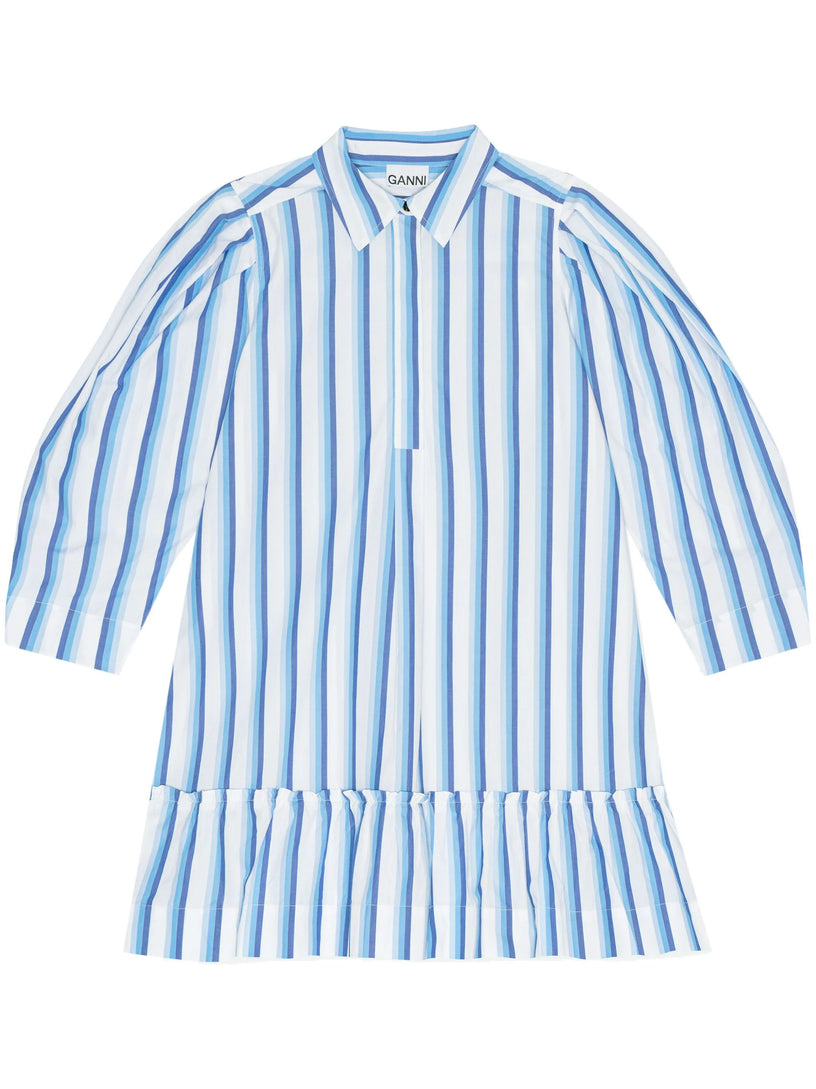 Blue Striped Cotton Mini Shirt Dress