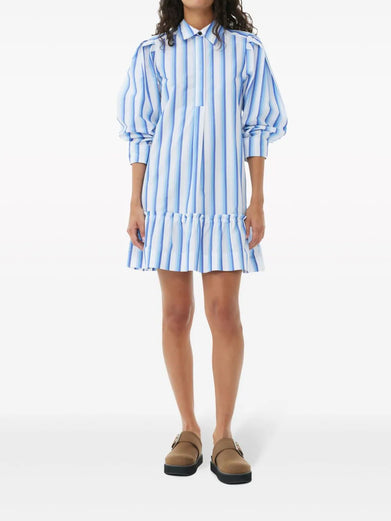 Blue Striped Cotton Mini Shirt Dress