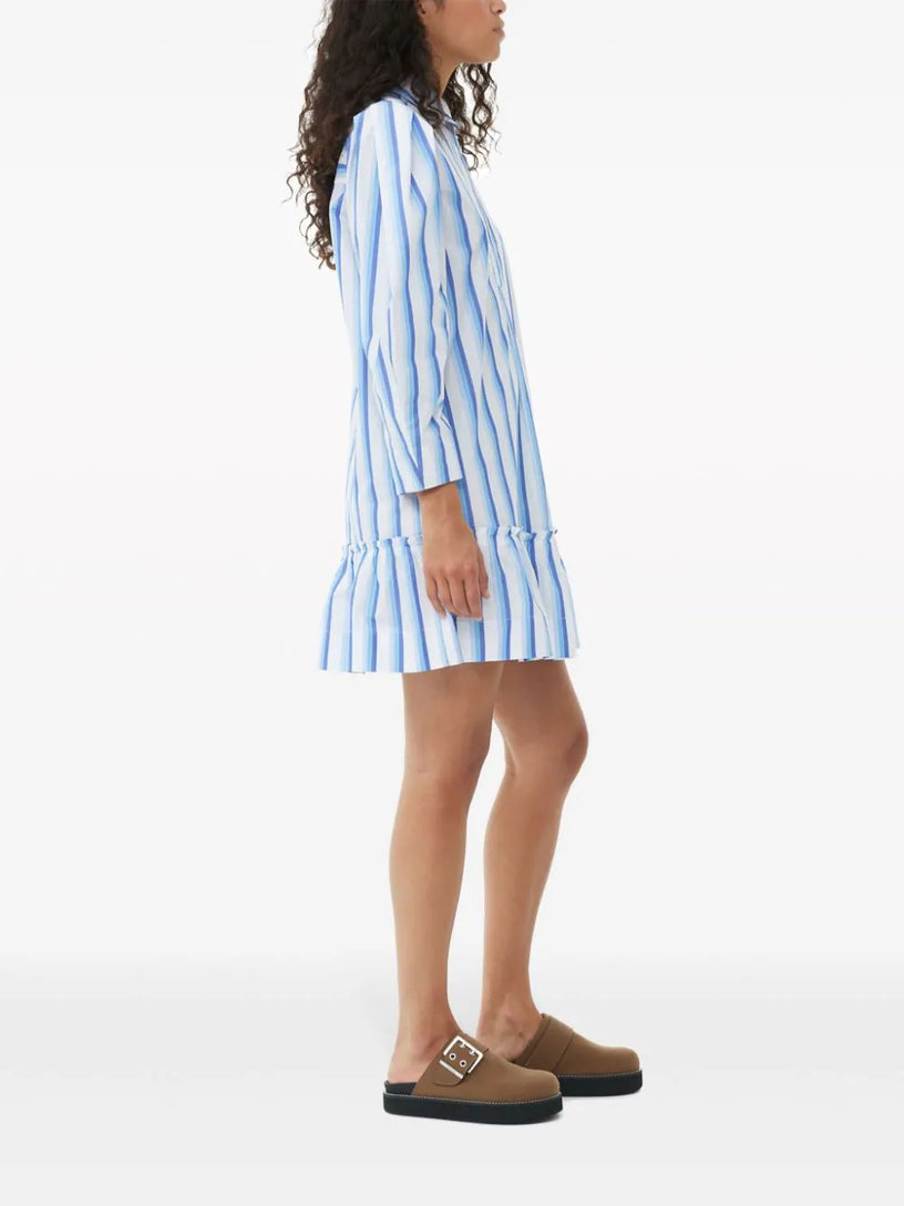 Blue Striped Cotton Mini Shirt Dress