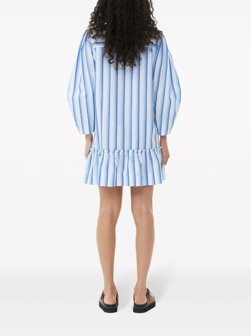 Blue Striped Cotton Mini Shirt Dress