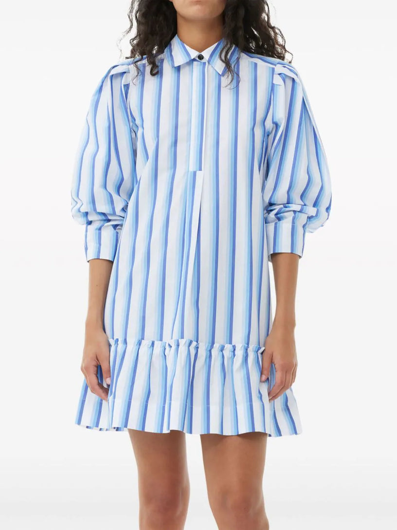 Blue Striped Cotton Mini Shirt Dress