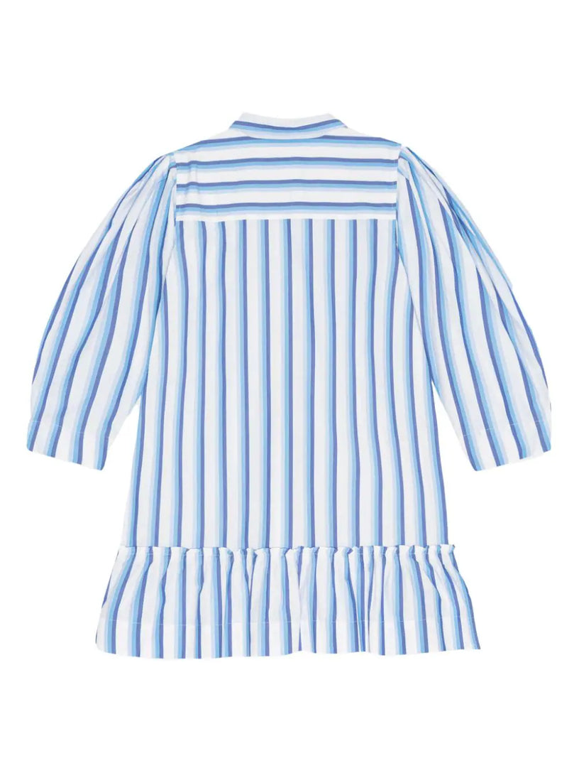 Blue Striped Cotton Mini Shirt Dress