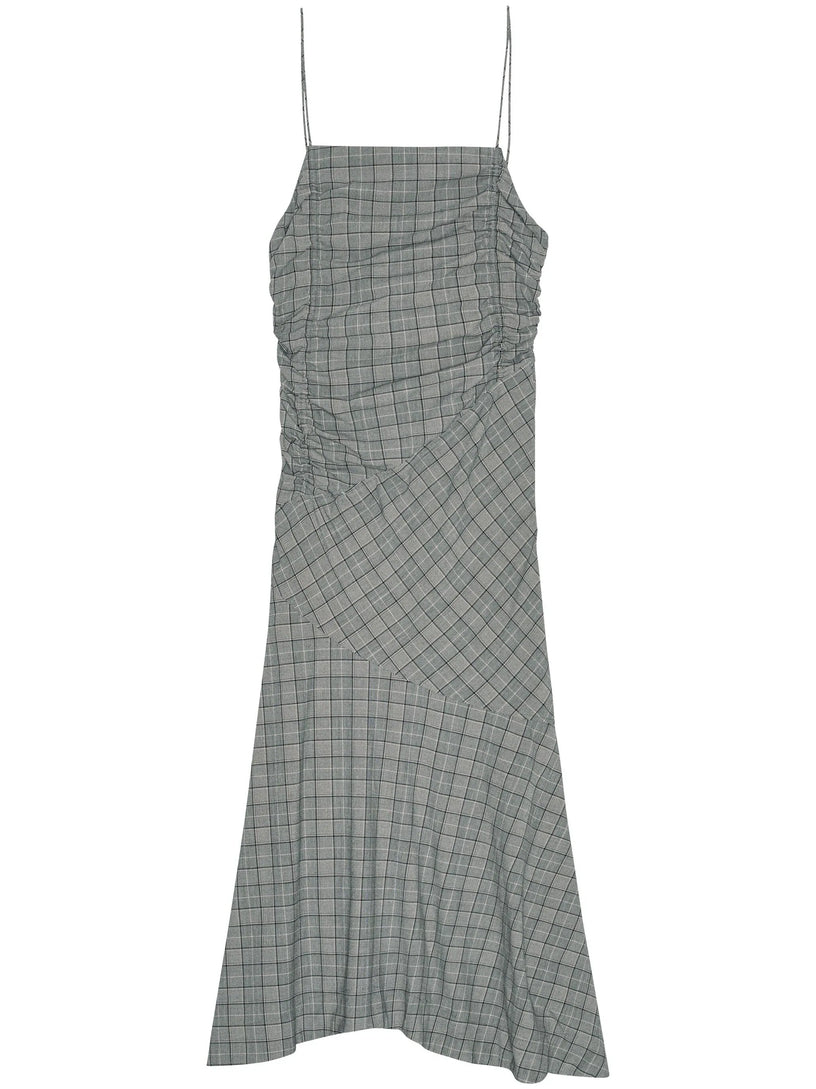 GANNI Checkered ruched long slip dress