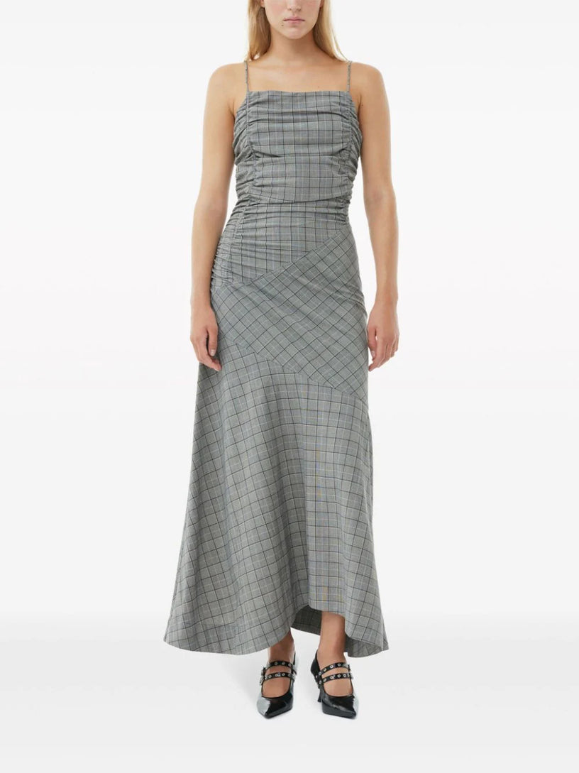 Checkered Ruched Long Slip Dress