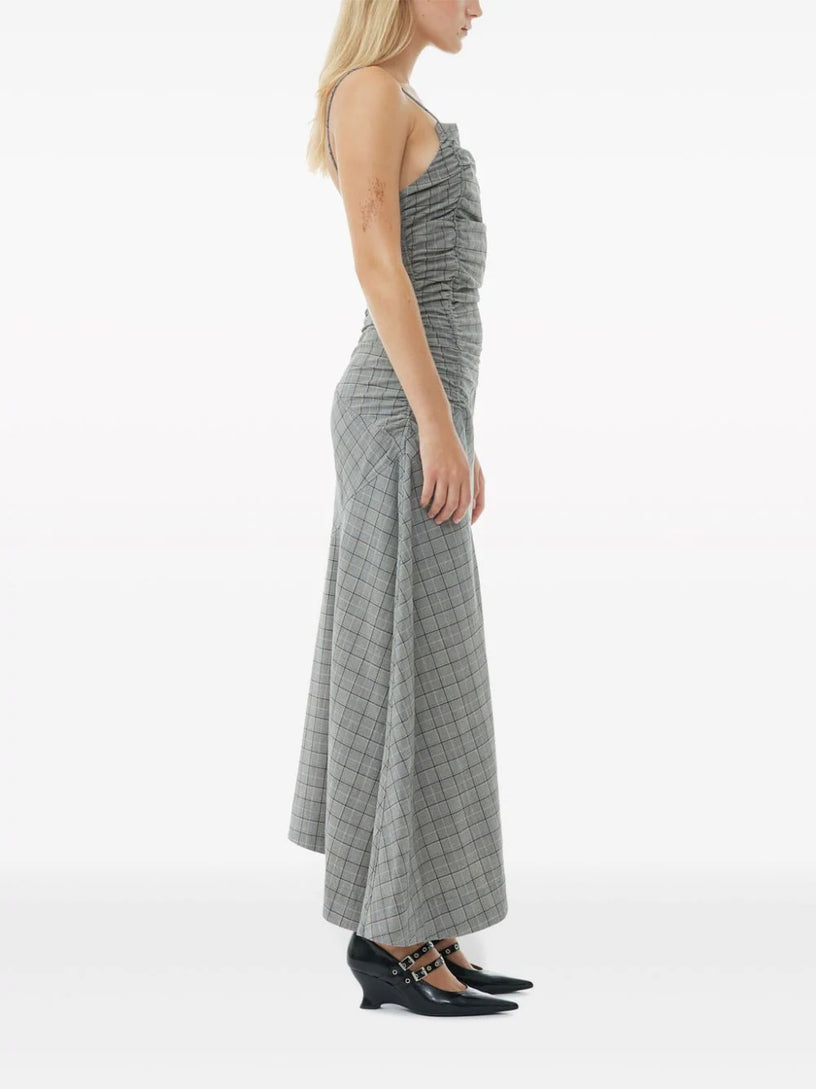 Checkered Ruched Long Slip Dress