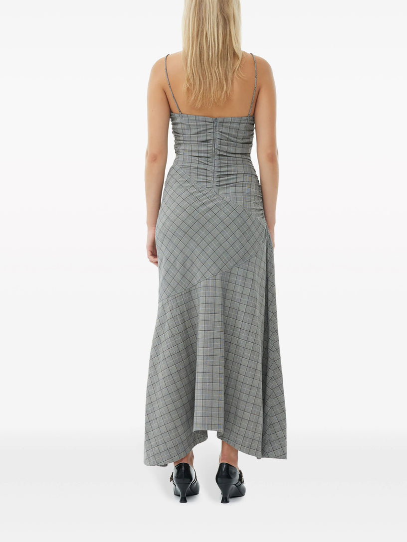 Checkered Ruched Long Slip Dress